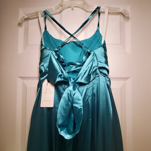 Elegant Teal Evening Gown Formal Prom Bridesmaid Dress Size 4 - Picture 3 of 8
